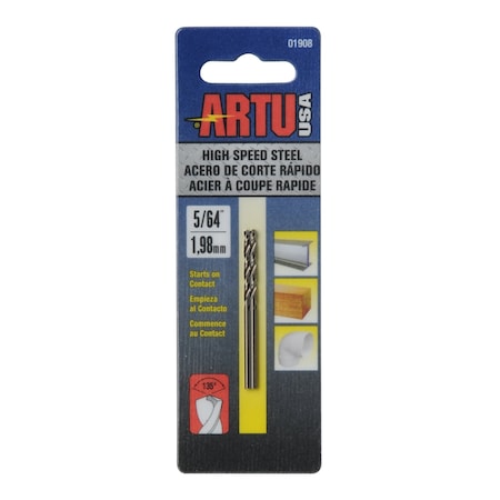 Artu Drill Bit, Steel, High Speed, 5/64", 2 pcs. 01908